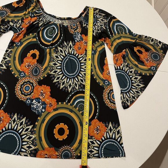 Womens Sz S Floral Off Shoulder Tunic Top / Dress Bell Sleeves Stretch Halloween - Picture 7 of 10